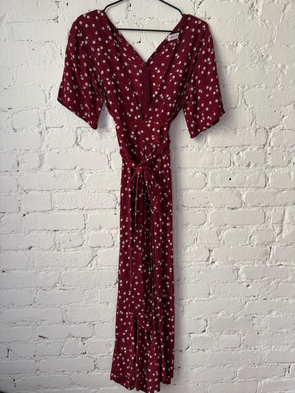 FAITHFULL Berry Red Floral Jumpsuit with Tie Waist